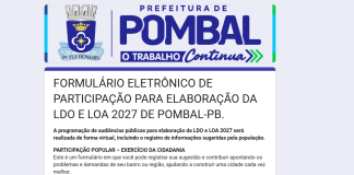 Prefeitura de Pombal disponibiliza formulário eletrônico para participação popular na LDO e LOA 2027