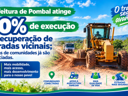 Prefeitura de Pombal atinge 70% de execução na recuperação de estradas vicinais; dezenas de comunidades já são beneficiadas