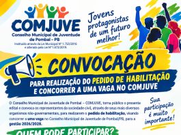 Comjuve Pombal convoca sociedade civil para habilitação e eleição de representantes